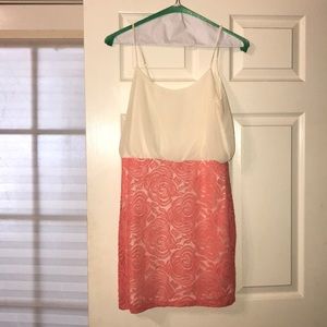 Coral and cream fitted mini dress from Blink